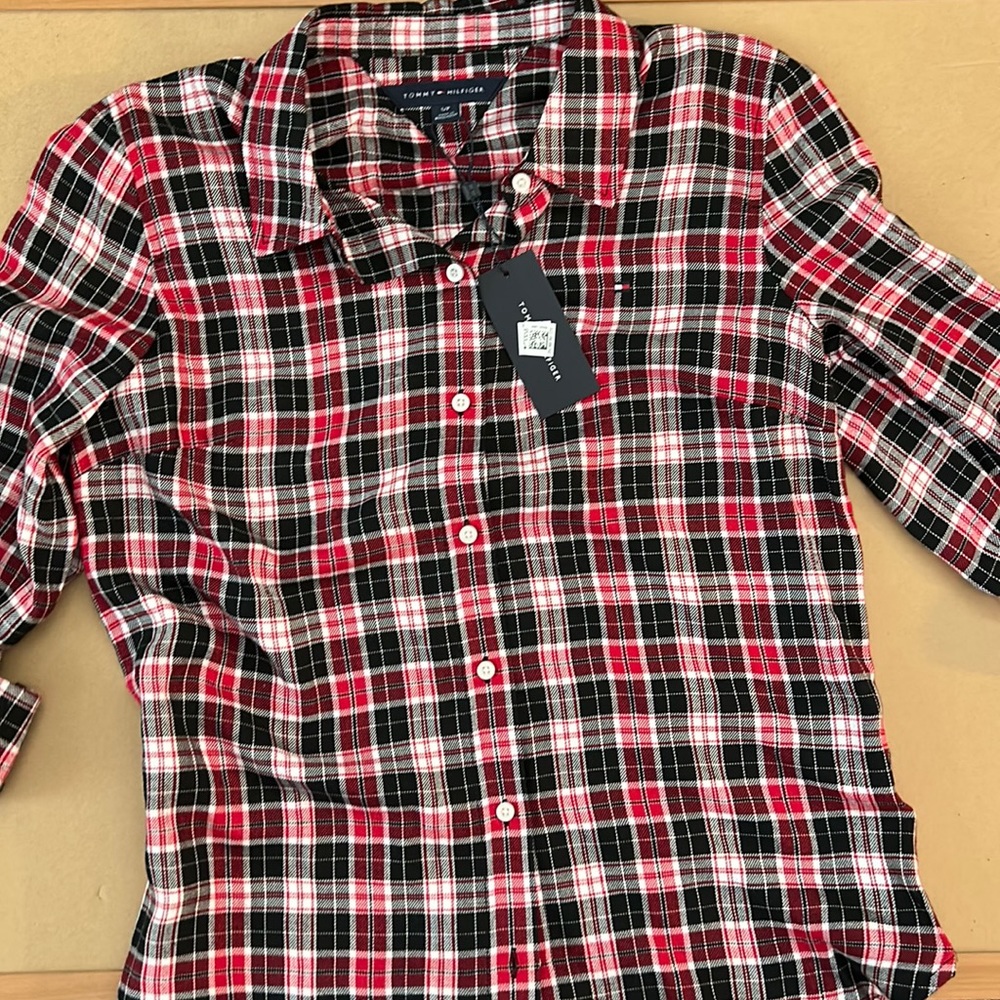 Tommy Hilfiger black and red flannel